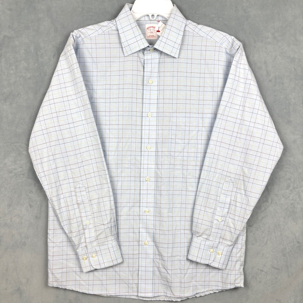 Brooks Brothers 346 Mens 16-2/3 Blue Tattersall Check Non-Iron Cotton Shirt
